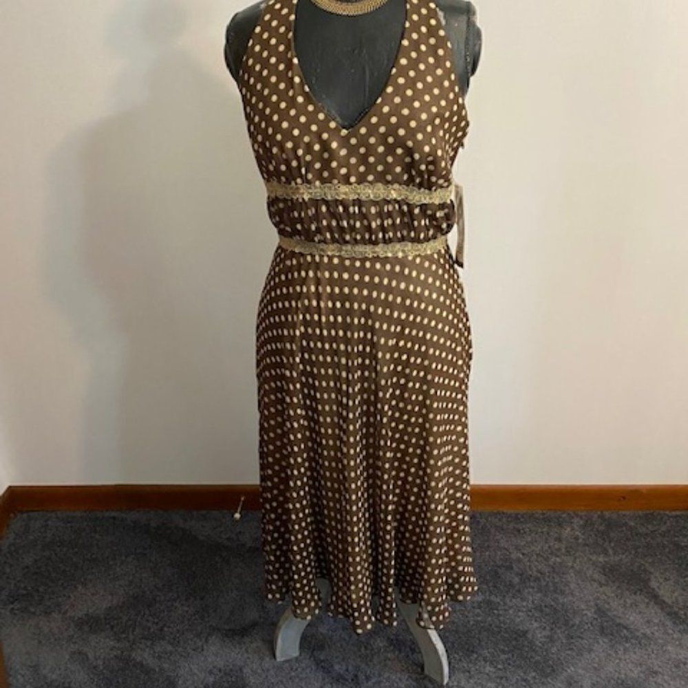 Julian Taylor Brown, Tan Polka-dot Halter dress, size12